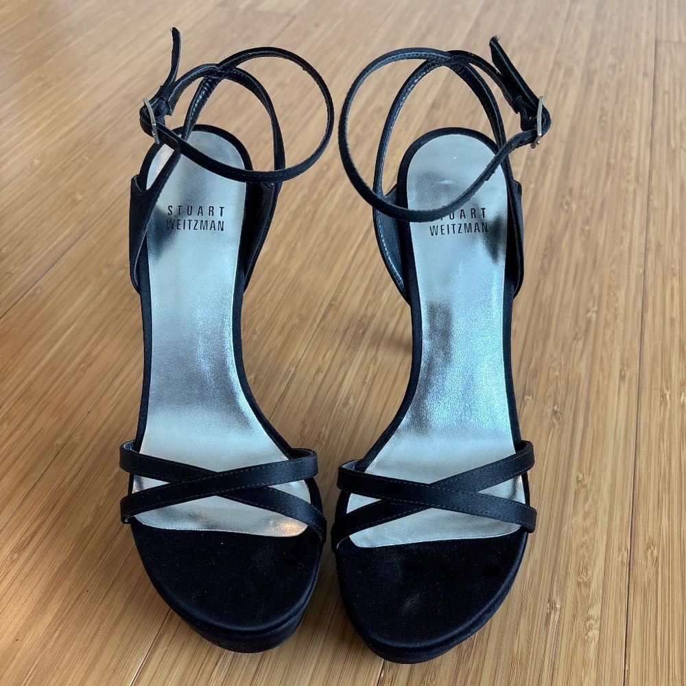 Stuart Weitzman Bebare black satin heel